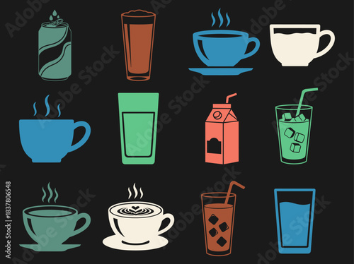 Toast And Drinks Coffee Cup Tea Cup Orange Juice Glass Milk Carton