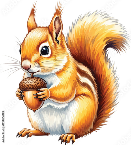 Adorable Cartoon Squirrel Holding an Acorn