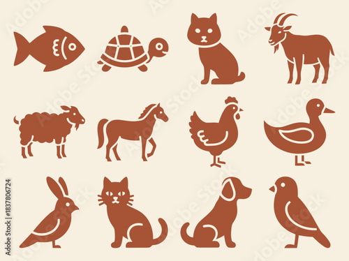 Farm Animals Cow Bell Sheep Goat Pig Horse Chicken Duck Dog Set