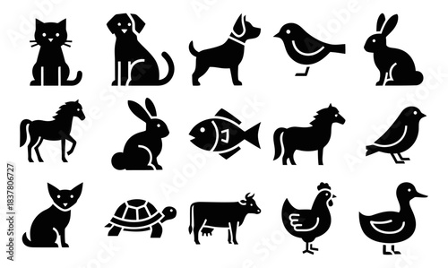 Companion Animals Icons Dog Cat Bird Rabbit Horse Fish Turtle Hamster