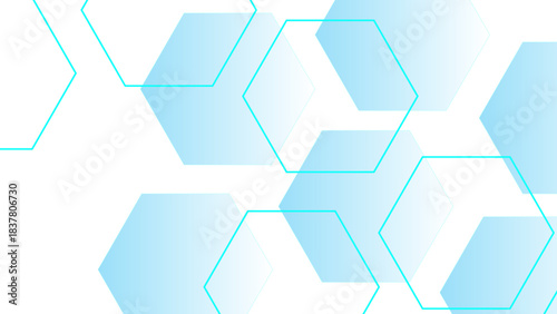 Abstract Light Blue Hexagon Geometric Pattern: Overlapping Translucent Shapes on White Background – Minimalist Tech Texture for Science, Corporate Presentation & Futuristic UI Design