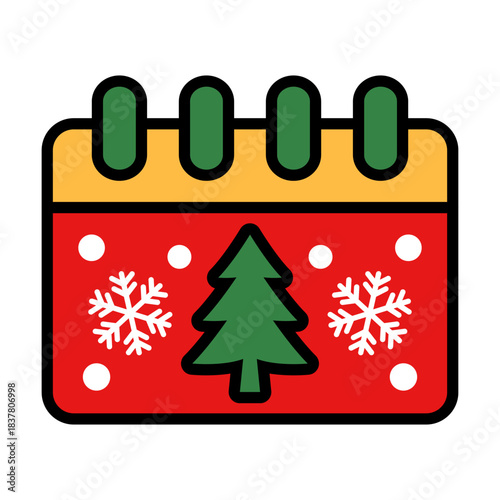 Christmas Calendar Flat Colored Icon for Holiday Event Reminder Design