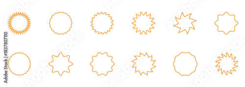 Set of with zigzag edges colorful starburst zigzag. Set of circles with zigzag edges, Sunburst sticker shapes.  Circle shapes  star shapes offer price tag. Minimalist Vector Geometric Shapes Set. 
