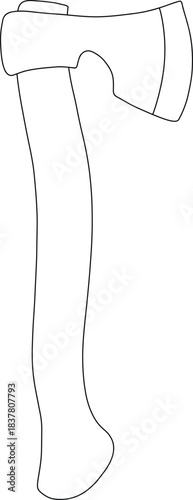 Wooden axe isolated on white background. Builder construction metal ax with handle made of wood. Minimal outline style for carpentry, woodworking, repair service, masculine print designs, icons, poste