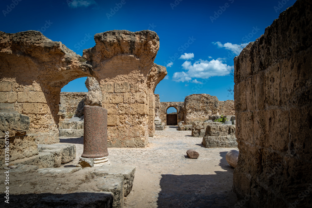 Naklejka premium Anfiteatro de El Djem y Cartago ruina romanas en Tunez