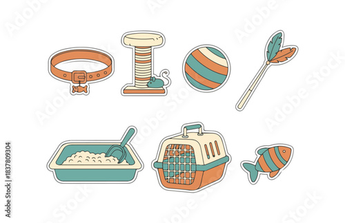 Cat accessories collection illustration isolated on black background