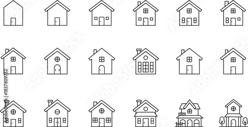 House and home line icons set, real estate property, building types, residential architecture, rental, construction for web, app, infographic templates