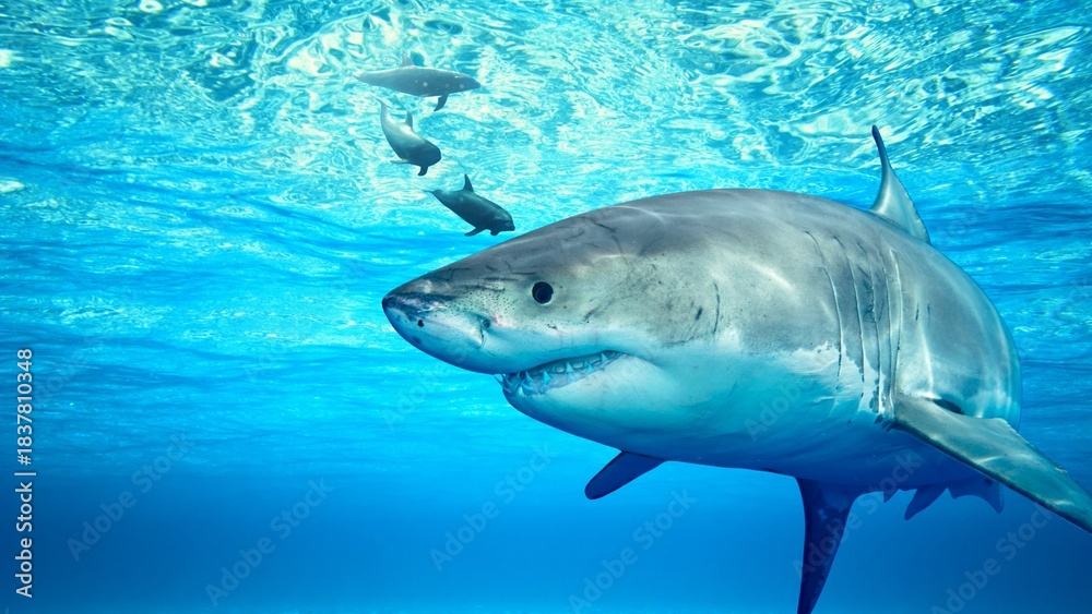 Fototapeta premium Powerful Yet Graceful Shark in Deep Waters