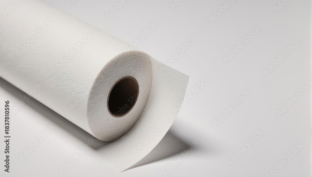 Fototapeta premium Close up of a white paper roll on a white surface.