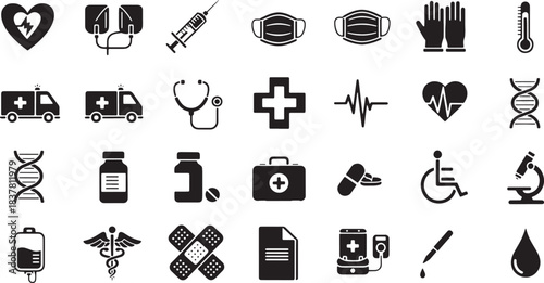 Collection of medical nurse icons for healthcare and professional use