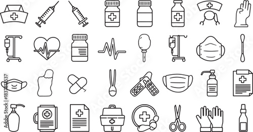 Comprehensive set of medical nurse icons for healthcare and professional use