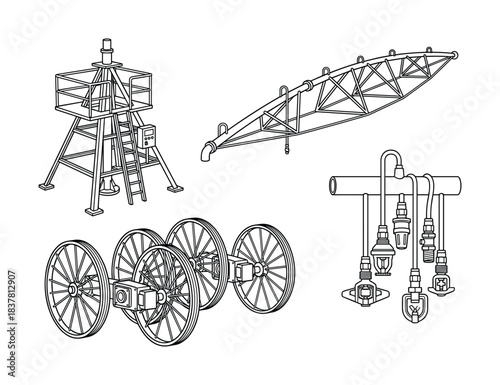 Center pivot irrigation system, agricultural sprinkler, water pump, and various wheel for agriculture field