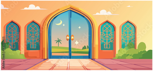 entrance to the mosque for muslim background