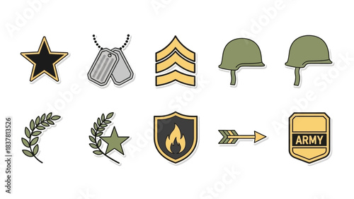 Collection of military insignia and symbols representing service and honor