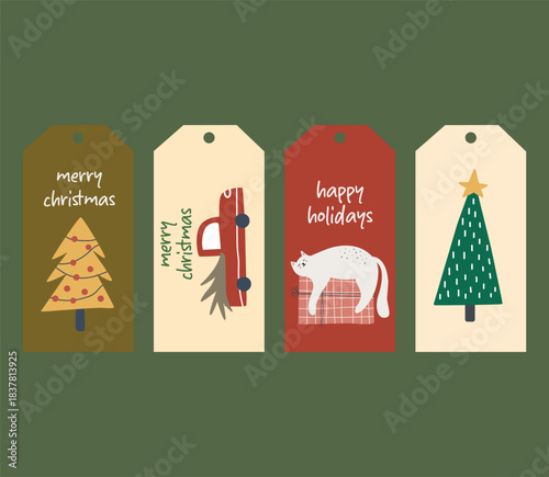 Minimal Christmas Gift Tags Set with Tree Reindeer and Holiday Icons