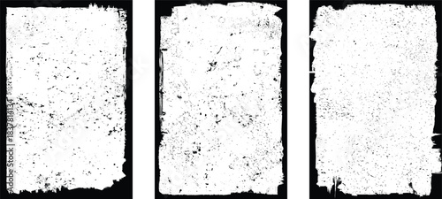 Grungy textured poster layers set. Border frame rough edges and overlay texture for brochure, social media, posters, flyers.Textured banner with Distress, speckled effect .Vector screen print texture 