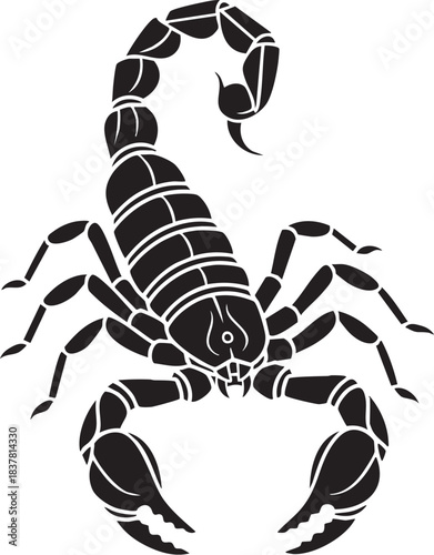 Black and white stylized scorpion vector illustration. Strong mascot, tattoo, or zodiac symbol