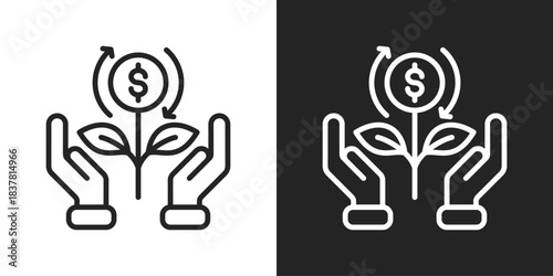 Business Sustainability Icon In Black And White Line Style