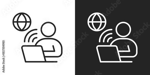 Remote Work Icon In Black And White Line Style