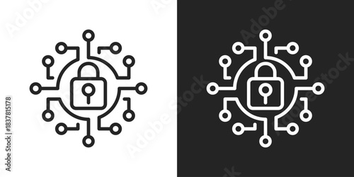 Cyber Security Icon In Black And White Line Style