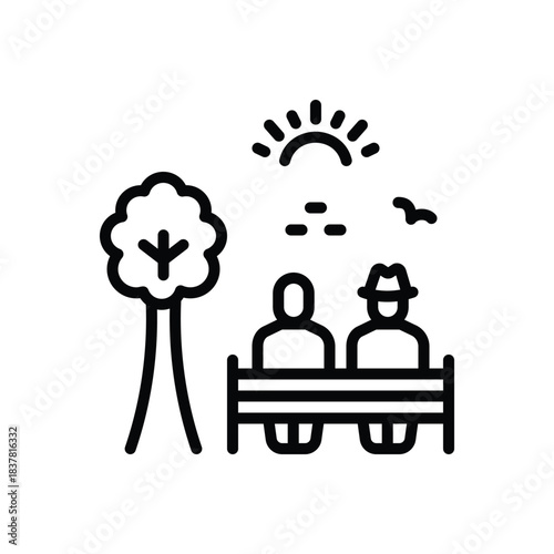 Black line icon for peaceful retirement