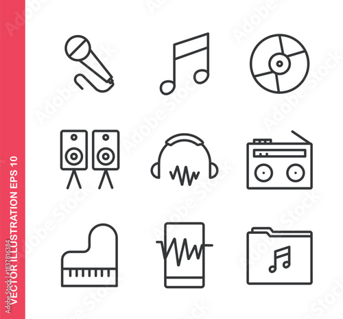 Audio icon. Outline icons collection. Editable stroke.