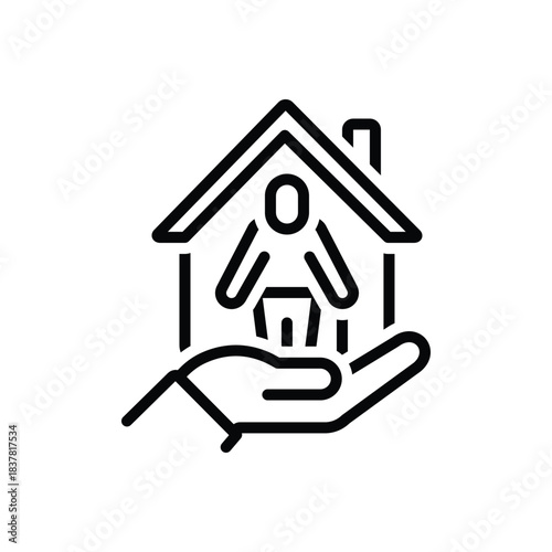 Black line icon for assisted living at home