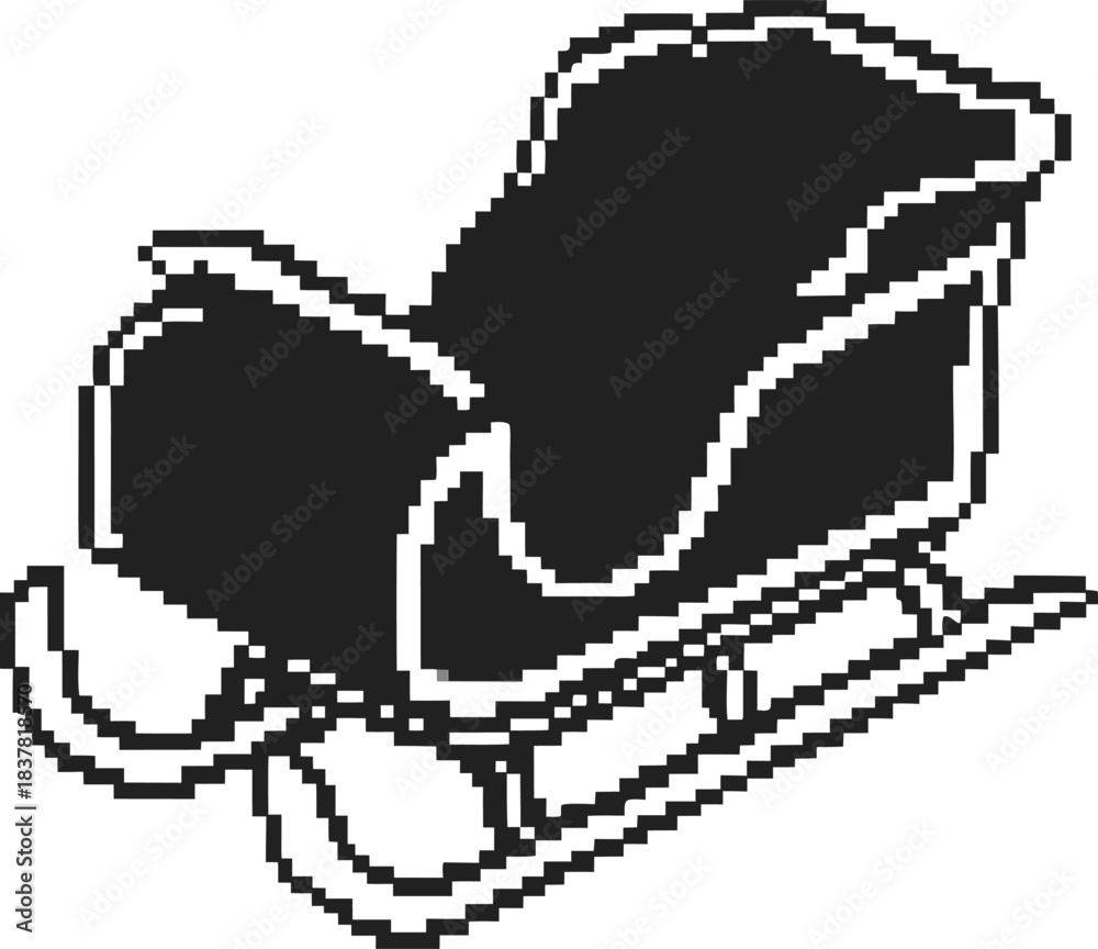 Obraz premium Pixel art winter sleigh isolated on transparent background retro minimal black and white holiday vehicle icon for festive design