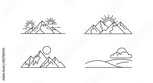 Embrace the majestic beauty of mountain landscapes with serene sunrises and tranquil scenes for your next project.