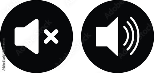 Volume icon set.Speaker icon set. volume icon vector. loudspeaker icon vector. Mute and unmute volume sound.Audio speaker volume on line art icon for apps and websites.Black volume sound icons. 