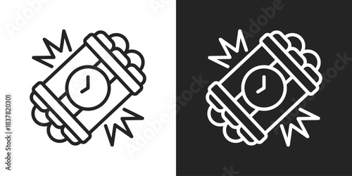 Bomb Icon In Black And White Line Style