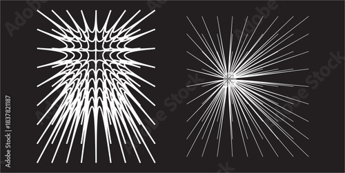 Abstract Radiating Light Burst Vector Set – Bright White Starburst Lines, Dynamic Spiked Glow Effects, Exploding Energy Rays Illustration for Modern Graphic Design, Digital Backgrounds, and Futuristic