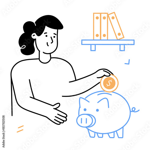 Design piggy bank coin savings finance money investment domino effect risk business strategy planning concept verctor art illustration png