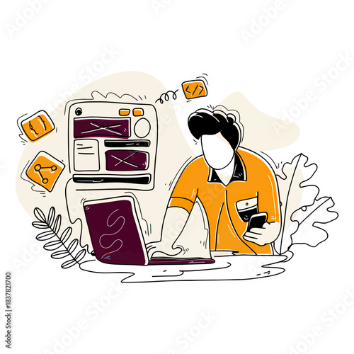 Design developer coding website design programming laptop smartphone app development digital technology work online verctor art illustration png