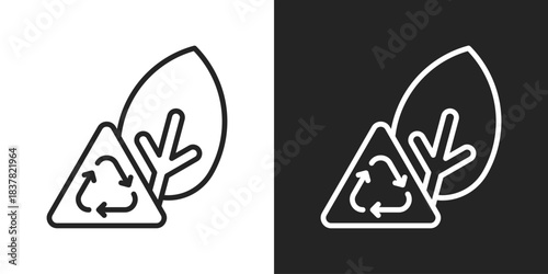 Eco Recycling Icon In Black And White Outline Style