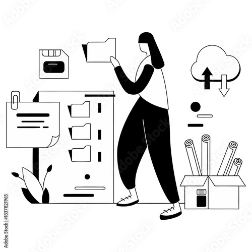 Design cloud storage data backup file management system document organization digital archive vector illustration verctor art illustration png
