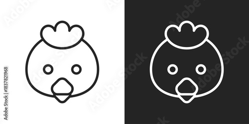 Chicken Icon In Black And White Outline Style