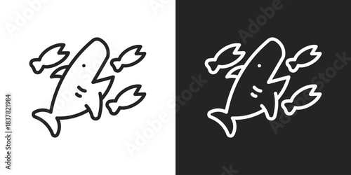 Marine Life Icon In Black And White Outline Style