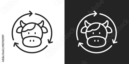 Cow Cycle Icon In Black And White Outline Style