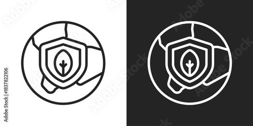 Eco Shield Icon In Black And White Outline Style