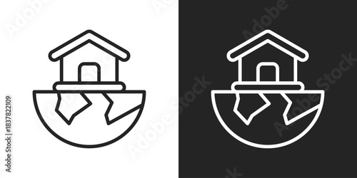 Green Shelter Icon In Black And White Outline Style