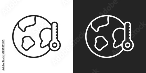 Global Warming Icon In Black And White Outline Style
