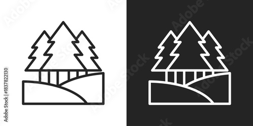 Forest Icon In Black And White Outline Style