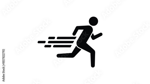 Running Fast Icon Vector. Black Silhouette of Person Sprinting with Motion Speed Lines. Symbol for Urgency, Delivery, Speed, or Fitness Illustration