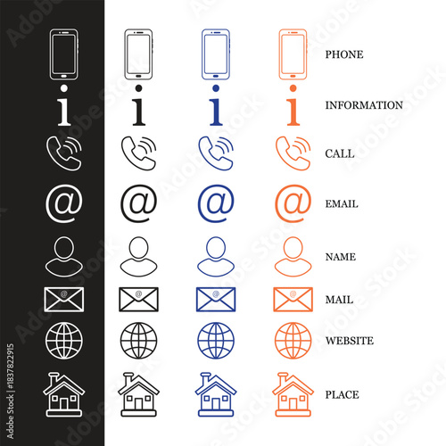 Contact Information Icon Set for Website, Business Cards, and Communication Design.