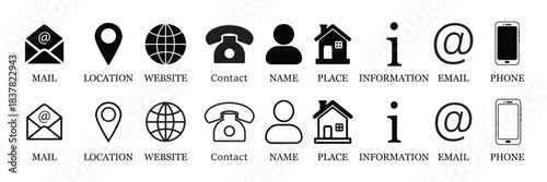 Contact Us Icon Set for Business Communication and Website Interface.