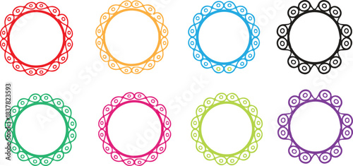  Doodle coastal frame set, hand drawn colorful border collection. Different shapes vintage photo picture frame design. Elegant retro empty banner, poster, placard, postal stamp.