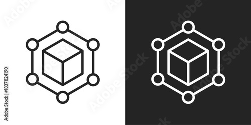 Blockchain Node Icon In Black And White Outline Style
