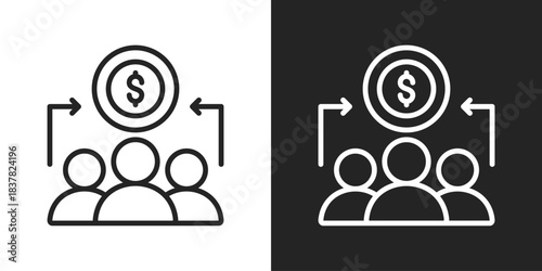 Crowdfunding Icon In Black And White Outline Style