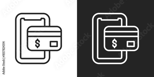 Mobile Wallet Icon In Black And White Outline Style